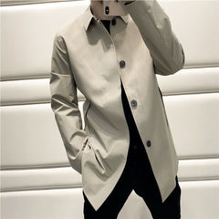 Fashion Casual Loose All-matching Lapel Mid-length Trench Coat Cloak Men