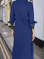 Ladies' Long Shirt Dress With Buttons, Casual Style, Pure Cotton Dress, With Slits In Front And Back For Easy Movement, Machine Washable