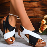 Colorblock-crossed Wedges Sandals Summer Fashion Fish Mouth Platform Roman Shoes For Women