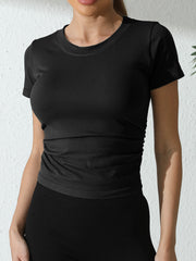 3 Packs Womens' Stretchy Ribbed High Neck Short Sleeve Gym Workout Slim Fitted Casual Full Length Top T-Shirt Perfect For Both Workouts And Casual Outings.