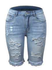 2025 Women's Denim Shorts, Quarter Length Jeans, Ripped Jeans, Frayed Hems