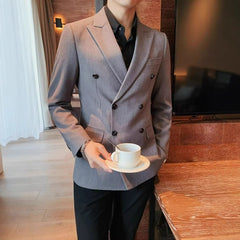 Men's Simple Solid Color Casual Double-breasted Jacket