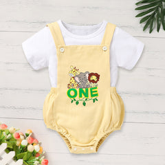 Infant Baby Boy Gentleman Outfit Summer Short Sleeve Crew Neck T Shirt First Birthday Suspender Romper Jumpsuit Set