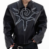 Deconstructing Horse Hair Stitching Jacket Rivet Totem Leather Coat Men