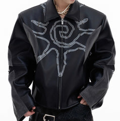 Deconstructing Horse Hair Stitching Jacket Rivet Totem Leather Coat Men