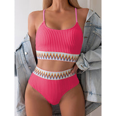 Women's Bikini Set Two Piece Swimsuits High Waisted Scoop Neck Spaghetti Adjustable Straps Textured