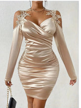Spring And Autumn New Satin Elegant Lace Bodycon Dress With Pleated Skirt