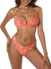 Hot Selling High Quality Bikini Floral High Cut Bikini Sets V-Wired Two Piece Swimsuit Bathing Suit