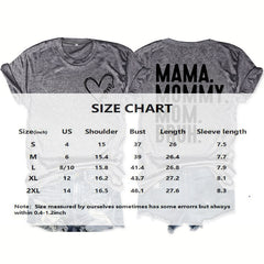 Women's Heart & Letter Print Crew Neck T-Shirt, Casual Short Sleeve Top For Spring & Summer