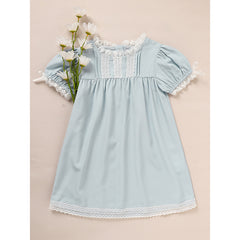 Toddler Girls Dress, Summer Lace Trim Puff Short Sleeves Crew Neck Princess Party Dress