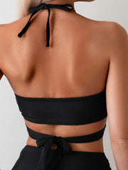 Women's Cross Halter Swimsuit Bikini Two-piece Solid Color Cross Bikini Chest