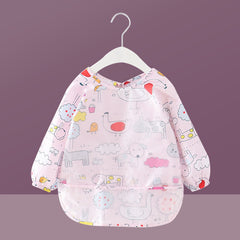 Children In Waterproof Overalls Wear Bibs For Eating