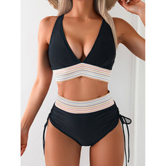 Women's High Waisted Bikini Sets Two Piece Tummy Control Swimsuit Color Block Bathing Suits