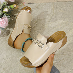 Plus Size Peep Toe Slippers With Metal Accessories