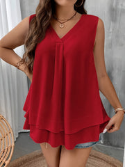 Self-pick-up Plus Size Women'S Solid Color V-Neck Sleeveless Shirt Fashion Chiffon Tank Top Only Self-pickup Is Supported