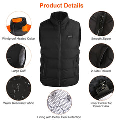 1Pc Heated Vest Men Women Heated Jacket With 23 Heating Zones 3 Heat Levels USB Powered Machine Washable For Winter Hiking Skiing Skating Outdoor Activities