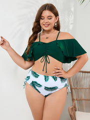 Women's Large Size One-shoulder Tropical Print Bikini Set Bikini Style