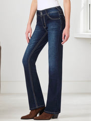 New Super Elastic Embroidered Pocket Jeans - Comfortable, Casual, And Fashionable, With Classic Button Closure Design - Retro Navy Blue, Perfect Choice For All Seasons