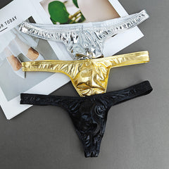 Sexy Men's Underwear Solid Color Bright T-back Imitation Leather