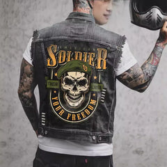 Motorcycle Denim Classic Sleeveless Jacket Top