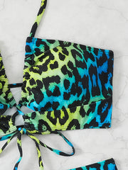 Women's Plus Size Gradient Leopard Print Bikini Neck Tie Backless Sexy Swimsuit Bikini Holiday Style