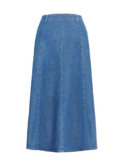 2025 Spring New Women's High Waist Loose A-line Cowboy Skirt, Medium Length Elastic Casual Solid Color Skirt, Elegant For Office And Daily Wear, Fashionable Style Smooth, Cowboy Fabric Washable