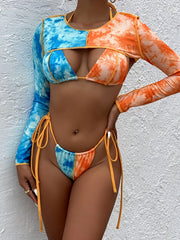 Women's Fashionable Bikini Set With Random Tie-dye Printed Necklines For Vacation Style.