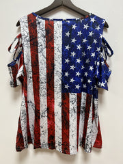 Self-pick-up Women'S Plus Zip Up Flag Print Short Sleeve T-Shirt Only Self-pickup Is Supported
