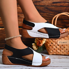 Colorblock-crossed Wedges Sandals Summer Fashion Fish Mouth Platform Roman Shoes For Women