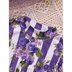 Toddler Girl Purple Rose Print Girls Outfit, Spring Fall Stripe Top With Belt Skirts Set Holiday Going Out Clothes