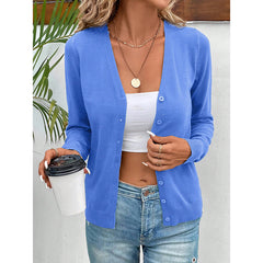 Women's Long Sleeve V-Neck Button Down Cardigan Knit Shrugs Sweater