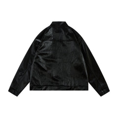 Men's Split Splicing Solid Color Loose Standing Collar Leather Jacket