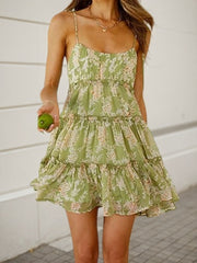 2025 New Women's Floral Camisole Dress, Small And Fresh Style, Green And Green, Suitable For Travel Gatherings