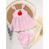 Kids Baby Girl Back To School Outfit, First Day Of School, Summer Ruffle Sleeves Applique Top & Shorts Set