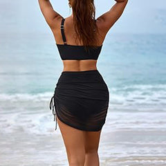 Womens Two Piece High Waisted Bikini Sets Tummy Control Swimsuits Mesh Sarong Wraps Bathing Suits