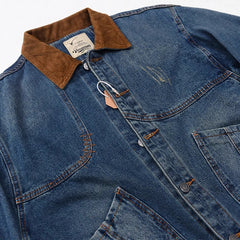 Patchwork Lapel American Retro Distressed Washed Denim Jacket