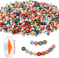 Colored Letter Beads, 1900Pcs 4x7mm Colorful Gold Acrylic Alphabet Beads With 1 Roll Elastic String For Bracelet Necklace Jewelry Making Supplies-Ban On Selling On Amazon