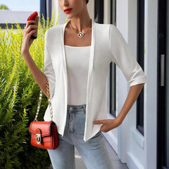 Women's Solid Color Casual Neckless Loose Fit Short Sleeve Jacket, Spring Summer Minimalist Top