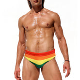 Rainbow Striped Swimming Trunks Men's Fashion Sexy Stretch Briefs