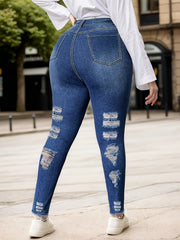 2025 New Women's Fashionable Casual Jeans, Tight Fitting Ripped Jeans, High Waisted Jeans