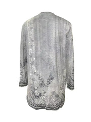 Spring And Autumn New Women's Top Printed Cardigan Casual Long Sleeve Light Jacket Gray