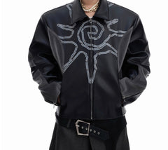 Deconstructing Horse Hair Stitching Jacket Rivet Totem Leather Coat Men