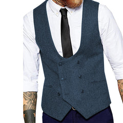 Retro Casual Herringbone Pattern Men's Suit Vest Groom Groomsman Slim Fit Vest