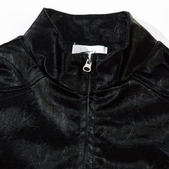 Men's Split Splicing Solid Color Loose Standing Collar Leather Jacket