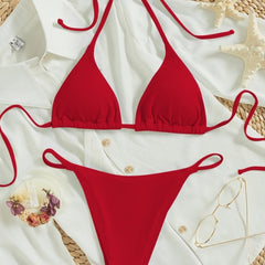 Factory Wholesale Women's Sexy Small Rib Bikini Tie Bikini Set Two Piece Swimsuit Beach Wear