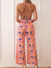 Women's Fashionable Bikini Set With Sexy Pink Butterfly Print And Lace Straps. Beach Style.