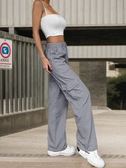 2025 New Women's Work Pants High Waisted Casual Pants Loose Elastic Wide Leg Y2K Streetwear With 6 Pockets