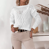 Women's Sweaters Casual Long Sleeve Crew Neck Lightweight Hollow Out Pullover Sweater Tops