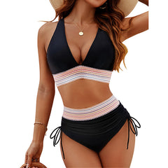 Women's High Waisted Bikini Sets Two Piece Tummy Control Swimsuit Color Block Bathing Suits