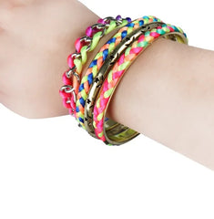 4Pcs Colorful Woven Burnished Gold Bracelets Set